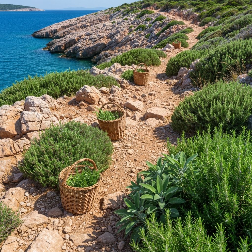 Dalmatinski kaменнi put sa biljkama od rozmerima i salijem što rastu prirodno