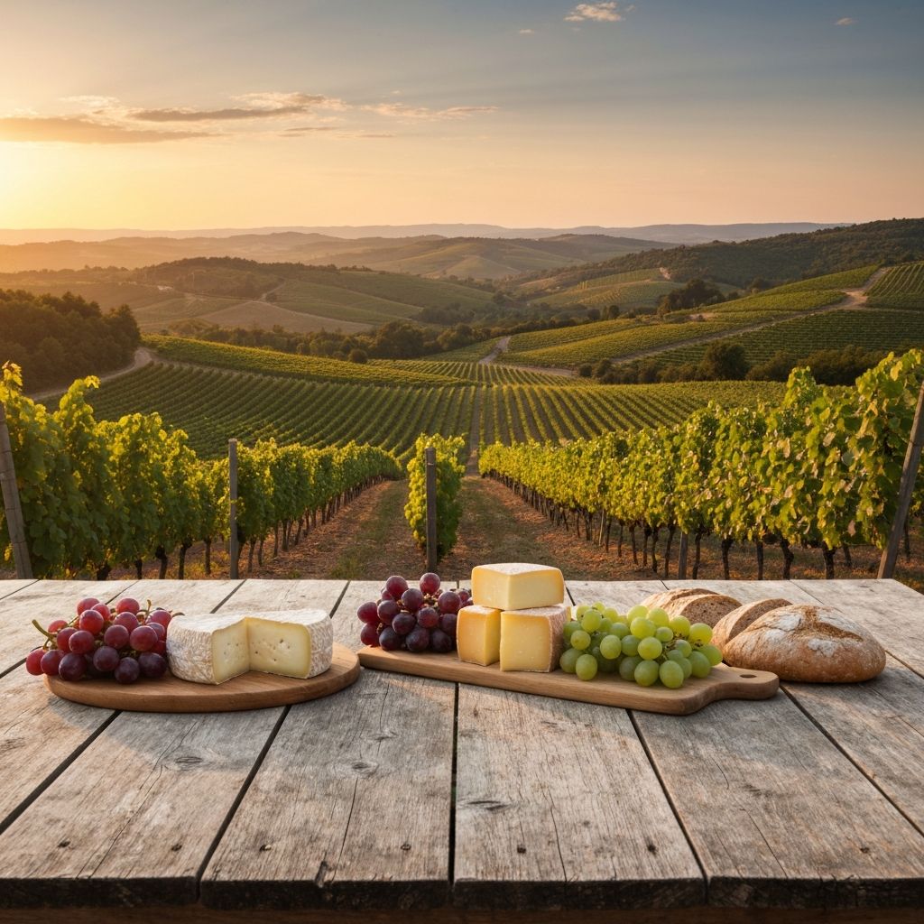 Istrijska brežuljkasta vinograd sa lokalnim hrvatskim sirevima i grožđem